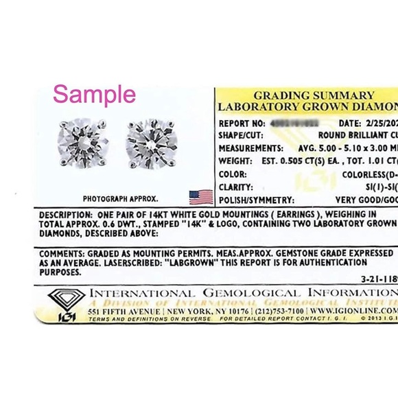 1.4 Carat D-E Color Lab Grown Diamond Stud Earrings in 14k White Gold - Picture 2 of 6